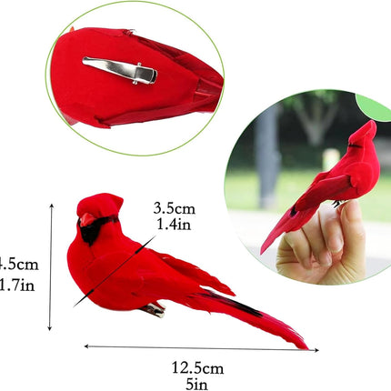 2pcs Red Bird Decor Artificial Red Cardinal Birds Christmas Cardinal Birds Red Bird Ornaments for Christmas Tree Artificial Birds Clip Birds for Yard Patio Wreath Designs
