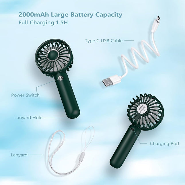 Civpower Mini Handheld Fan, Portable Usb Rechargeable Fan, Battery Operated Small Pocket Fan, 3 Speeds Adjustable, For Home