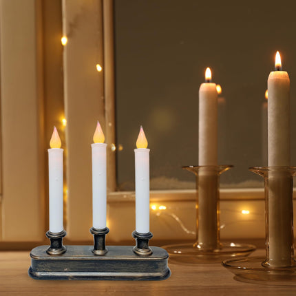 Battery Operated Window Candles, 3-Light Christmas Window Candles with Sensor Dusk to Dawn, 9'' Cordless Window Candles with Flameless Flicker Taper Lights, Battery Operated Candles for Window Decor
