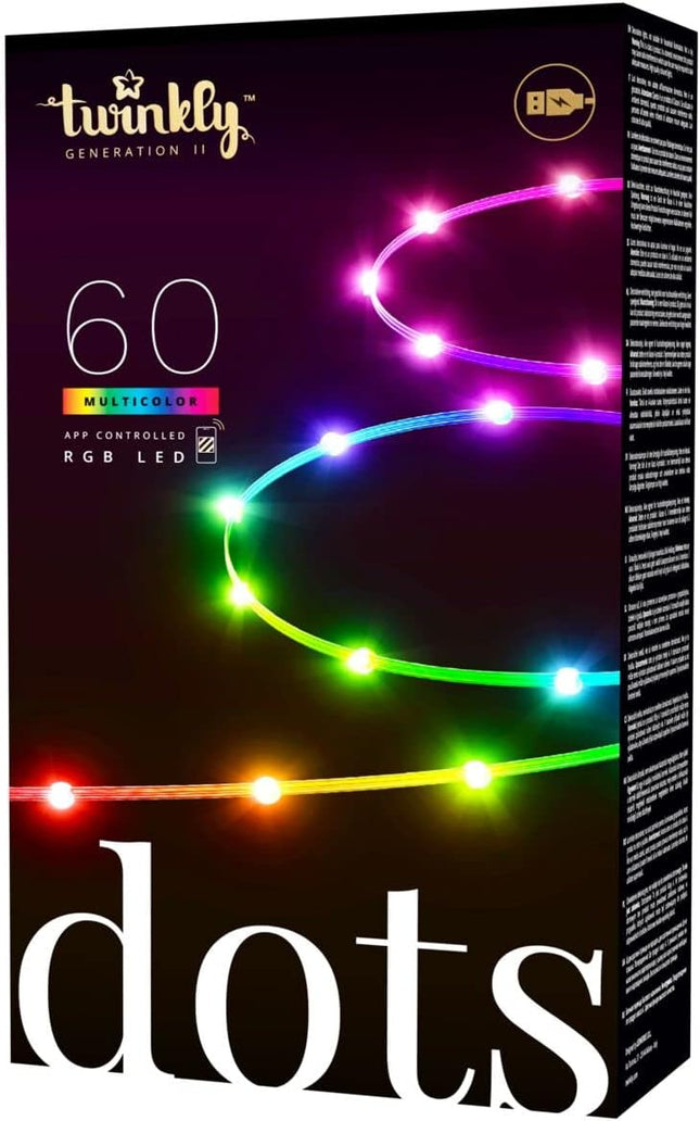 Twinkly Dots 10ft, Multicolor 60 LED Strip, Flexible RGB LED Strip, Compatible with Alexa and Google Home, Gaming, 16 M+ Colors, USB Powered, App Mapping, Transparent Wire