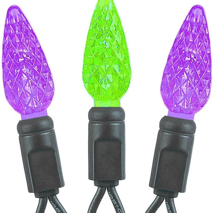 Novelty Lights 70 Light C6 True Twinkle LED Christmas Mini Light Set, Commercial Grade Outdoor String Lights, Purple/Lime Green, Green Wire, 24 Feet