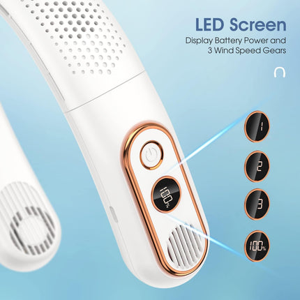 Matekxy Portable Neck Fan Led Display Bladeless Fan HandsFree Rechargeable And Lightweight Personal Folding Wearable Neck Fan