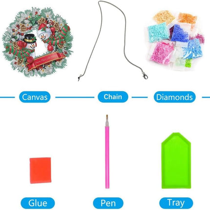 Christmas Diamond Painting Wreath Hanging Sign -Diamond Art - A DIY 5D Crystal Rhinestone Garland Kit for Home Window and Door Decor s