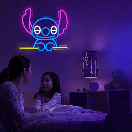 Stitch Neon Signs for Bedroom Decor, Dimmable Stitch LED Neon Lights for Wall Art Decor for Kids Game Room Man Cave Girl Boys Girl Birthday Party Christmas and Thanksgiving (Blue)