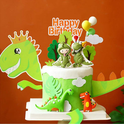 Dinosaur Cake Toppers Kit- Set of 20 - Dinosaur Body Cake Decor, Dinosaurs, Trees, Clouds, Leaf, Grass, Balloon and Happy Birthday Cake Topper