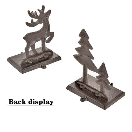 Sungmor Christmas Stocking Holders, 2PC Cast Iron Mantel Hooks Home Decor Holiday s, Heavy-Duty Anti-Slip Fireplace Hangers, Christmas Tree Reindeer Pattern Hooks for Xmas Shelf Topper Decoration