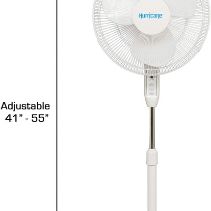 Hurricane 16 Supreme Oscillating Stand Fan W/Remote 3 Speed High Effeciency Motor Runs 1201 Cfm On High 90 Degree Side To Side