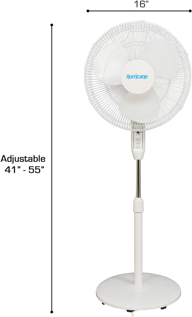 Hurricane 16 Supreme Oscillating Stand Fan W/Remote 3 Speed High Effeciency Motor Runs 1201 Cfm On High 90 Degree Side To Side