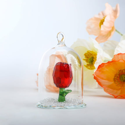 H&D HYALINE & DORA H&D Crystal Rose Flower Figurine Dreams Ornament in a Glass Dome s for her (Red)