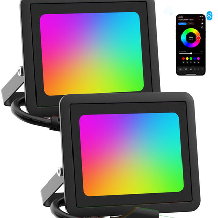 Led Flood Light 400W Equiv, 40W RGBW Smart Color Changing Landscape Light Bluetooth Mesh APP Control, 2700K Floor Uplighting IP66 Outdoor Halloween Uplights, DIY Scenes&Color, Music Sync