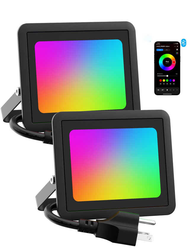 Led Flood Light 400W Equiv, 40W RGBW Smart Color Changing Landscape Light Bluetooth Mesh APP Control, 2700K Floor Uplighting IP66 Outdoor Halloween Uplights, DIY Scenes&Color, Music Sync