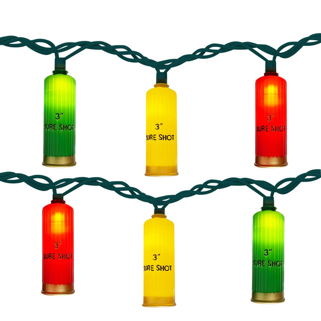 Colorful Christmas LED Bullet String Light, 8.5Ft Novelty Shotgun Light String with 10 Bullet Lights for Outdoor Party Graduation Themed Celebration Patio Bedroom Decor, Green Wire