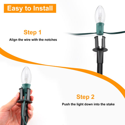 d 50 Pack 6 Inch Christmas Light Stakes - for C7 C9 Pathway String Lights Outdoor, Easy Install Durable Plastic Lights Stakes, Use on Yard Garden Lawn Patio Path Walkway Decorations (50, Black)