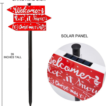 Solar Christmas Decoration Sign Lights, Waterproof Large Xmas Yard Stake Lights with 24 LED Lights Christmas Time Pathway Lights Decoration for Patio Garden Lawn Home Front Door