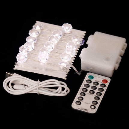 Decorative String Lights, Bling Star Crystal Diamond Shape 10ft 40 LEDs with Remote, Powered by Battery or USB for Bedroom Dorm Dinner Wreathe Propose Wedding Party Date Valentine Day Decorations