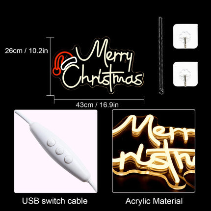 Merry Christmas Neon Sign Christmas LED Sign Light with Acrylic Board,Dimmable Switch Neon Sign,Art Wall Decorative Night Light for Indoor Party Kids Bedroom Wedding Bar Pub Club Christmas Decor