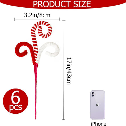 Candy Cane Christmas Decorations, 6 Pcs Christmas Tree Picks, 17 Inch Red and White Christmas Ornaments for Christmas Tree Topper Filler, Big Large Ornaments Grinchs Candyland Xmas Decorations