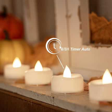 LED Candles with Remote and Timer, 12PCS Flameless Tea Lights Candles Battery Operated, Remote Control Tea Lights with 6/8 H Timer for Halloween Christmas Holiday Warm White