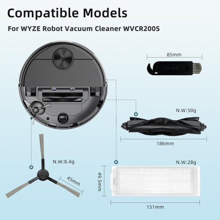 Parts Compatible With Robot Vacuum Cleaner Wvcr200S Accessories, 2 Main Brushes, 6 Hepa Filters, 8 Side Brushes Attachment Spare Pack