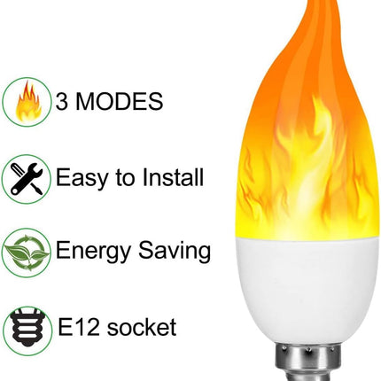 Venforze E12 Flame Bulbs 4 Pack, 3 Mode LED Candelabra Flame Light Bulb 1.2 Watt Warm White Chandelier Flame Bulbs,1801k Candle Light Bulbs, Flame Tip for Christmas Party Decorations