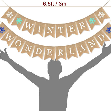 Winter Wonderland Banner Burlap Snowflake Christmas Sign Home Decoration Holiday Mantel Fireplace Bunting Garland Decoration Festival Flags Family Gardens Indoor Outdoor Banner (Winter Wonderland)