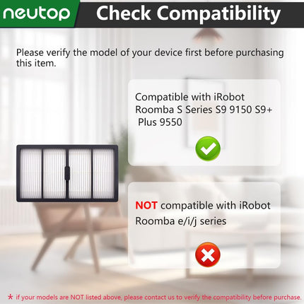 Neutop Filters Compatible With Irobot Roomba S Series S9 9150 S9+ Plus 9550 Robot Vacuums, 8Pack.