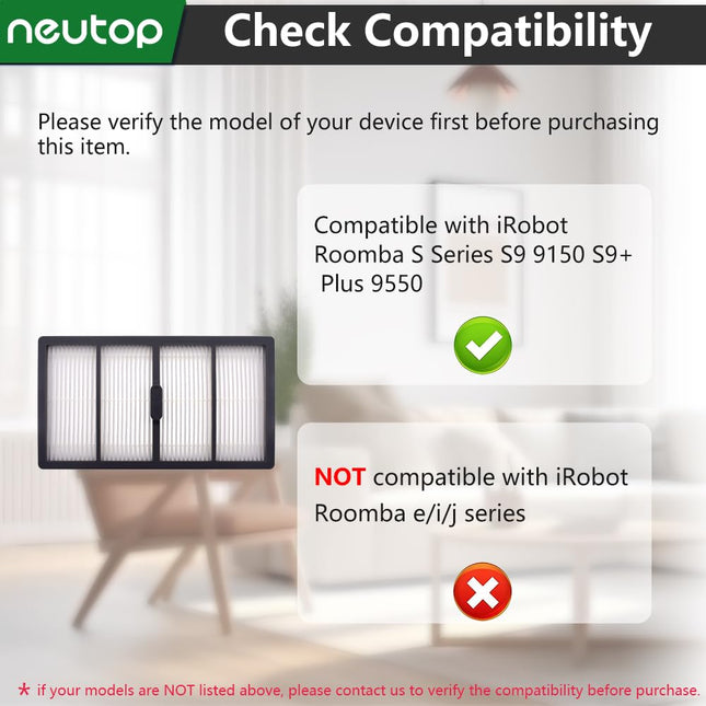 Neutop Filters Compatible With Irobot Roomba S Series S9 9150 S9+ Plus 9550 Robot Vacuums, 8Pack.