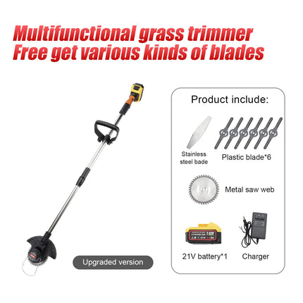 ESWEEY 21V Electric Brush Cutter, Cordless String Trimmer, Brush Mower Cordless with Charger Blade and Battery, No String Weed Wacker, Adjustable Length String Trimmer