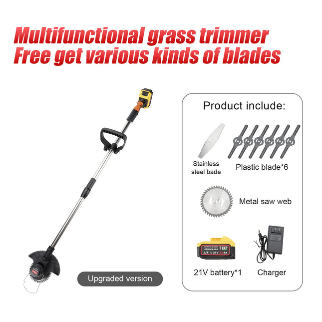 ESWEEY 21V Electric Brush Cutter, Cordless String Trimmer, Brush Mower Cordless with Charger Blade and Battery, No String Weed Wacker, Adjustable Length String Trimmer