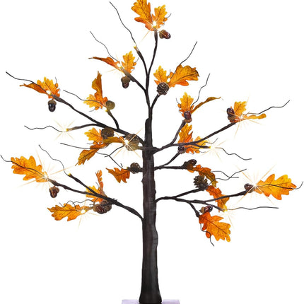 Fall Lighted Maple Tree, 24” Battery Operated Artificial Fall Foliage Tree Lights with 24 Warm White LED Timer for Thanksgiving Autumn Harvest Home Tabletop Indoor Decorations