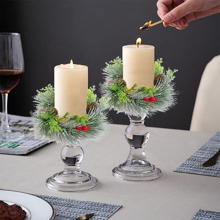 4 PCS Christmas Candle Rings, Red Berry and Pinecone Xmas Wreath Christmas Kitchen Cabinet Wreaths Pillars Table Centerpieces Hanging Garlands for Christmas Front Door Window Chair Wall Decor