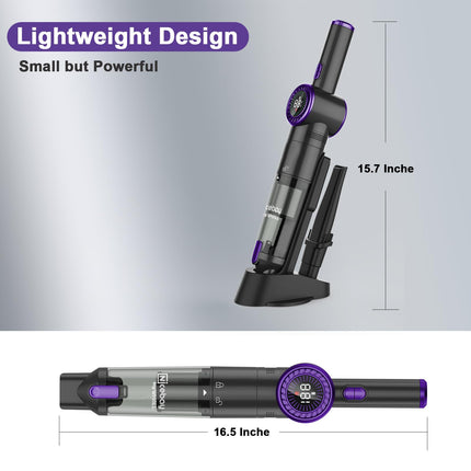 Nicebay Cordless Handheld Vacuum Cleaner, 15Kpa Strong Suction Portable Hand Vacuum Cleaner, Led Display Car Vacuum Cleaner, Fast Charging Dock, Rechargeable Handheld Vacuum Black & Purple