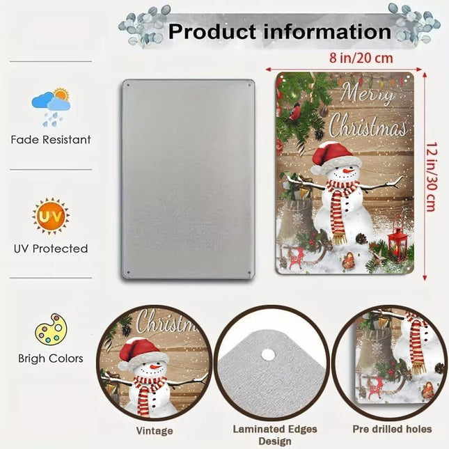 Artlunar Vintage Christmas Decor Rustic Snowman Merry Christmas Tin Sign for Home Farmhouse Kicthen Cafe Bar Wall Decor 8 x 12 Inch (3253)