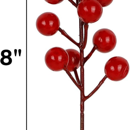 winemana 24 Pack 8 Inch Christmas Faux Picks Winter Berry Sprigs, Artificial Red Berries Stems Ornaments for Christmas Tree DIY Crafts Wreath Garland Decor