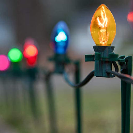 SUNSGNE C7 Multicolor Christmas Replacement Bulbs, Clear Multicolor Incandescent Light Bulbs for C7 Outdoor Patio Christmas String Lights, E12 Candelabra Base, 5 Watt, 25 Pack