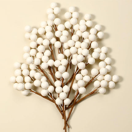 360 Pieces Artificial Holly Berries Christmas Winter Fake Berries Bunch Faux Cranberries Bunch on 60 Stems for Table Centerpiece (White)