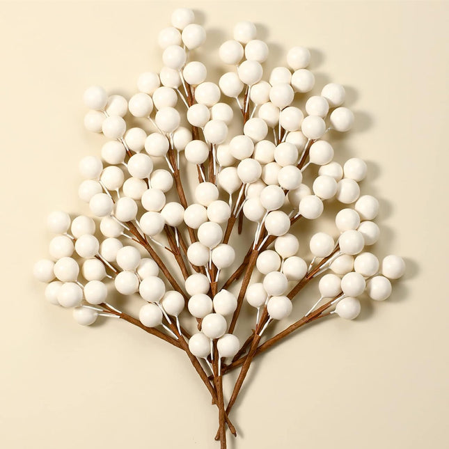 360 Pieces Artificial Holly Berries Christmas Winter Fake Berries Bunch Faux Cranberries Bunch on 60 Stems for Table Centerpiece (White)