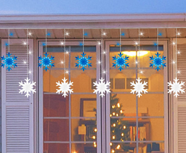 141" 155LED Twinkleb Snowflake Light, LED Snowflake Christmas Lights Indoor or Outdoor Décor for Home, Garden, Lawn (Blue and White)