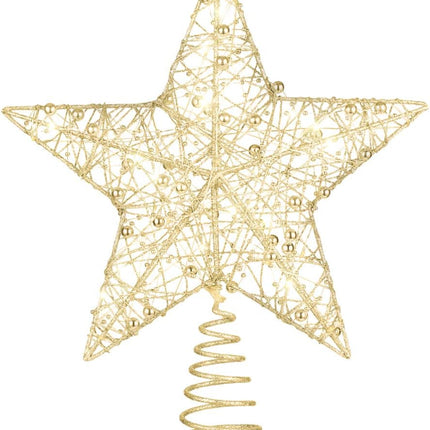 NUOBESTY Christmas Tree Topper,Treetop Ornaments with String Lights Star Shaped Lights for Christmas Decoration (Golden)