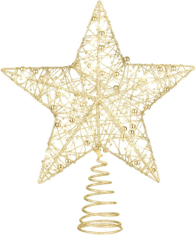 NUOBESTY Christmas Tree Topper,Treetop Ornaments with String Lights Star Shaped Lights for Christmas Decoration (Golden)