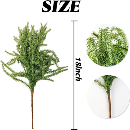 GXXMEI 6PCS 18" Christmas Norfolk Pine Branches, Norfolk Pine Stems DIY Crafts Faux,Faux Cedar Branches for Christmas Indoor Outdoor Home Decor