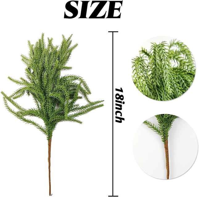 GXXMEI 6PCS 18" Christmas Norfolk Pine Branches, Norfolk Pine Stems DIY Crafts Faux,Faux Cedar Branches for Christmas Indoor Outdoor Home Decor