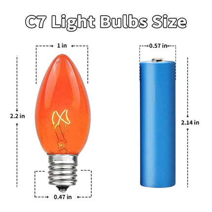 25 Pack C7 Replacement Bulbs, 5W Orange Light Bulbs, Halloween Christmas Light Bulbs for Outdoor String Lights Patio Wedding Decor, E12 Candelabra Base, Incandescent Night Lights