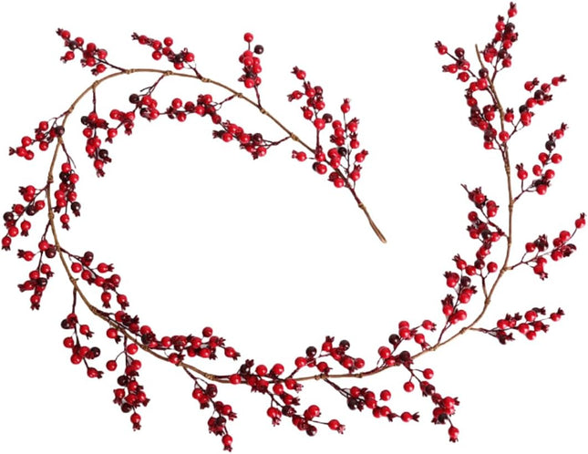 5.9 FT Christmas Red Berry Garland, Artificial Red and Burgundy Berry Christmas Garland for Indoor Outdoor Home Fireplace Decoration for Winter Holiday Year Decor (Burgundy)
