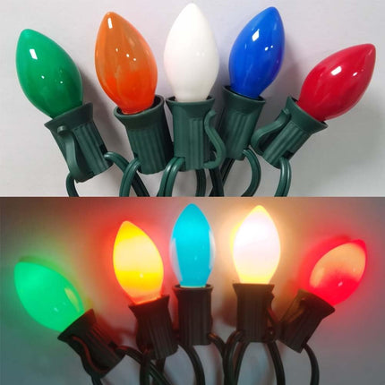 25 Pack Multicolor C7 Led Christmas Light Bulbs, C7 Replacement Bulbs for Christmas Outdoor String Lights, E12 Base LED Bulbs, 0.6W Ceramic Led Night Light Bulb, 2700K Warm White -Multicolor