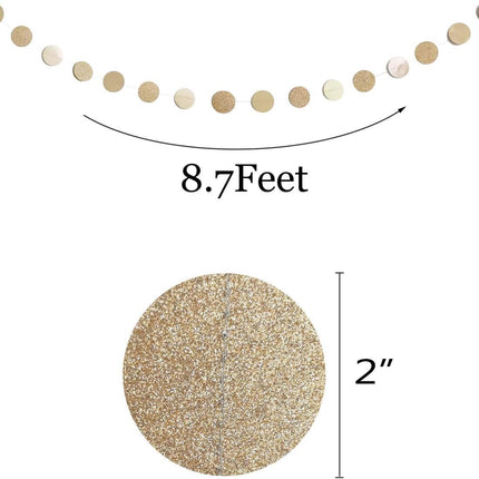 6 Pcs Glitter Champagne Gold Paper Circle Dots Garland Party Hanging Bunting Birthday Party Decorations Engagement Party Bridal Shower Wedding Baby Shower Christmas Supplies Photo Backdrop (52 Feet)