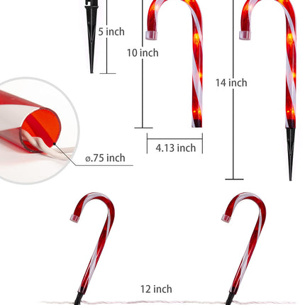 Candy Cane Christmas Lights Outdoor Decorations, Set of 10 Candy Cane Lights Outdoor Pathway for Christmas Candy Decorations,10 inch Lighted Candy Canes Outdoor Christmas Decorations Yard