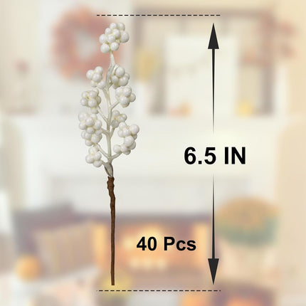 40 PCs White Christmas Picks 6.5 Inches Christmas Tree Stems White Berry Stems for Winter Craft Vase DIY Wreath Tree Table Floral Arrangement