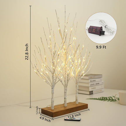 Lighted Birch Tree for Christmas Decor, Tabletop Decorations Indoor with Timer, 23 Inch 3 Pack 72 LED Plug-in Artificial Tree Lights, Fairy Light Spirit Tree for Home Wedding Bedroom (Warm White)