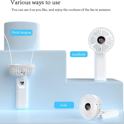 Handheld Fan, 3In1 UltraQuiet Portable Fan With 5200Mah Rechargeable Battery, 6Speed Adjustment, Led Display, Power Bank
